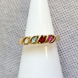 14k Yellow Gold Marquis Birth Stones Ring sz 8.75